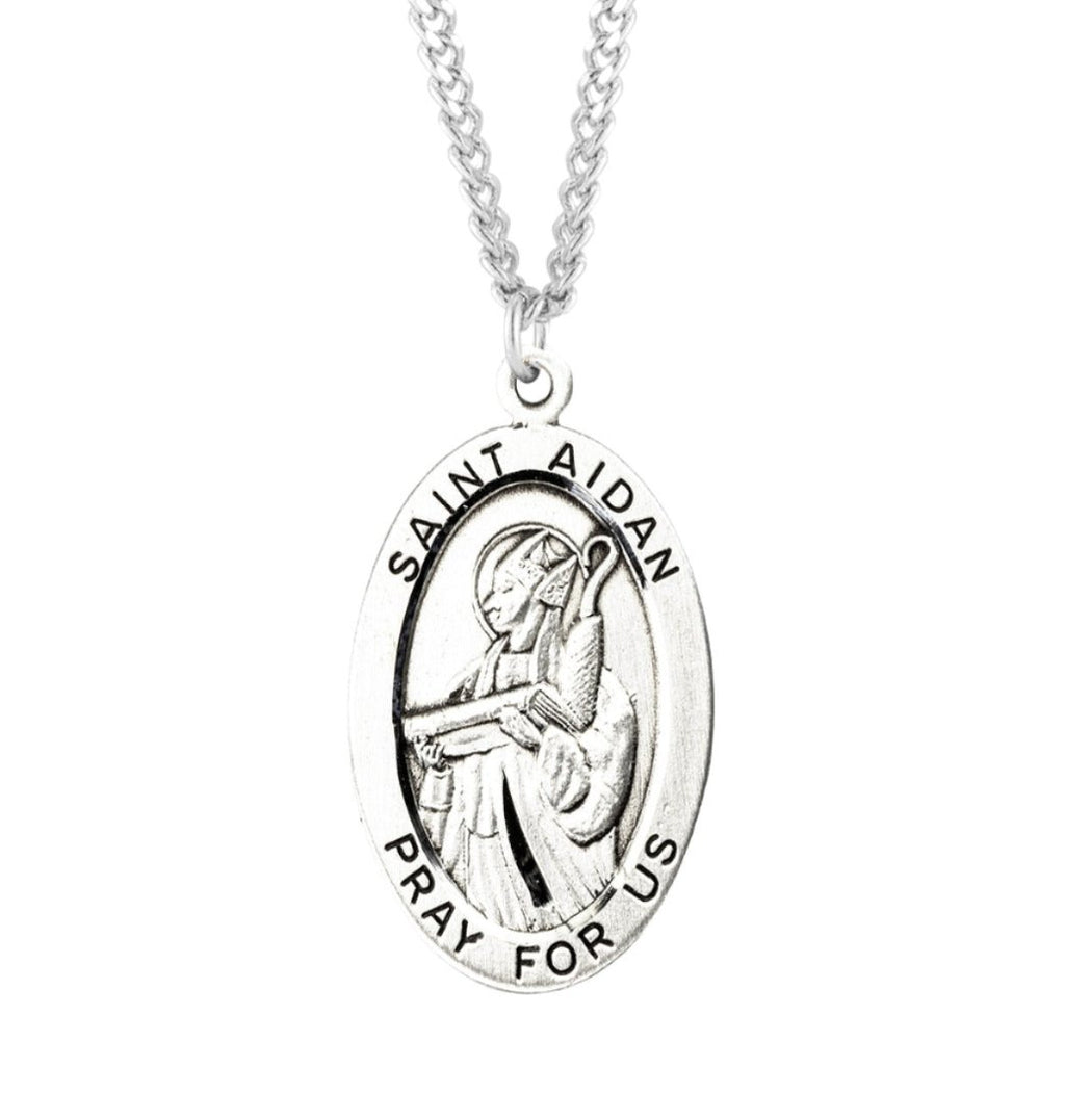 HMH Religious St Aidan Large Oval Sterling Silver Saint Medal ...