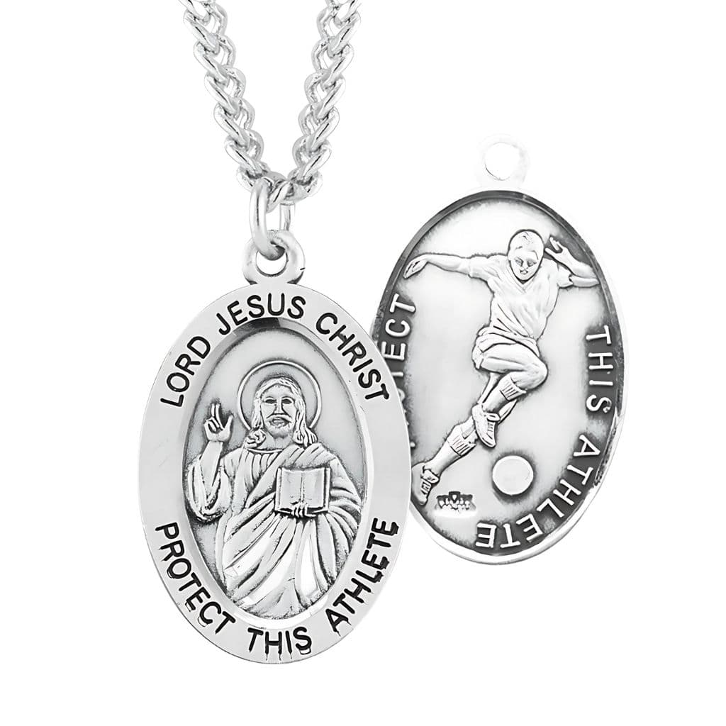 Lord Jesus Christ Oval Sterling Silver Soccer Medal Necklace – Heavenly ...