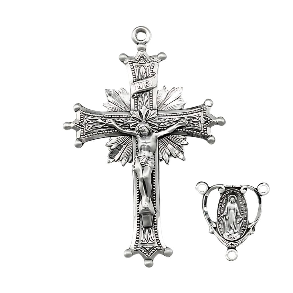 HMH Sterling Sun Burst Crucifix Heart Miraculous Rosary Making