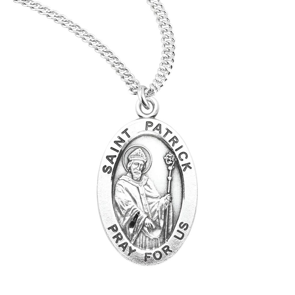 St. Patrick Oval Sterling Silver Medal Necklace - HMH Religious ...