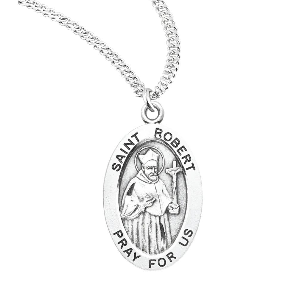 St. Robert Oval Sterling Silver Medal Necklace – Heavenly Divine Rosaries