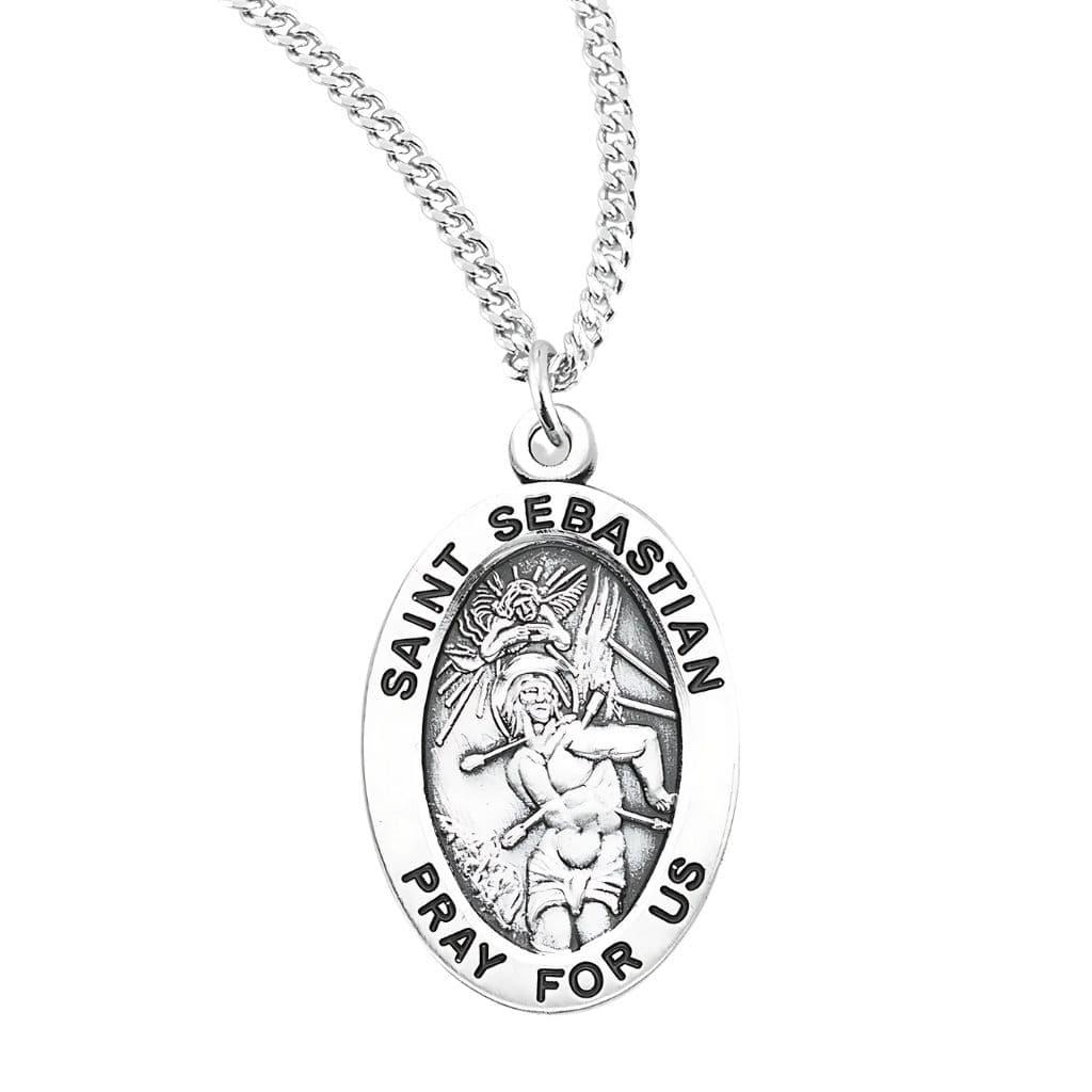 St. Sebastian Sterling Silver Oval Medal Necklace - HMH Religious ...