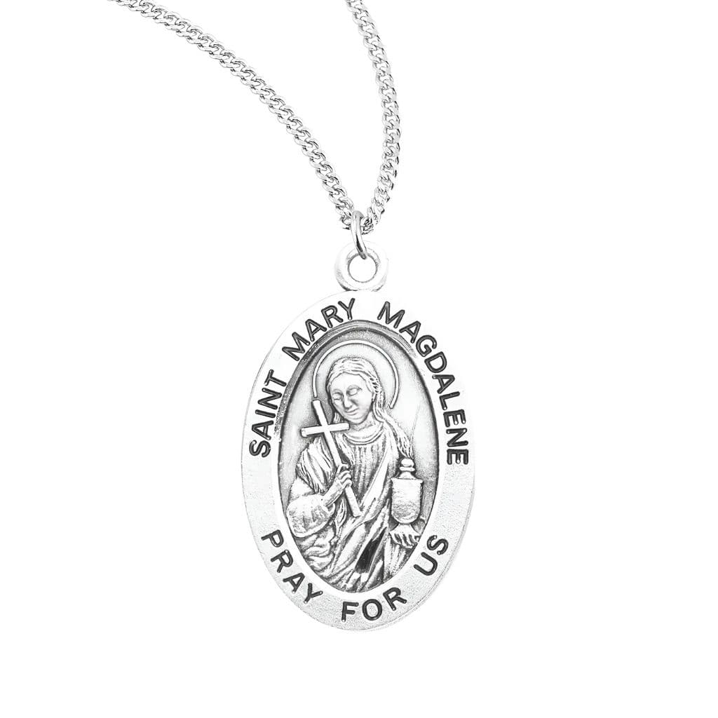 St. Mary Magdalene Oval Sterling Silver Medal Necklace – Heavenly ...