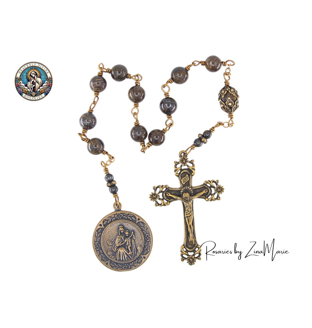 Handmade Our Lady of Mt. Carmel Pocket Bronze Wire-Wrapped Rosary by Zina Marie,