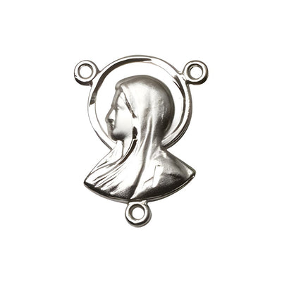 Madonna Engravable Sterling Silver Rosary Centerpiece, Measures 7/8-inch by 1/2-inch with jump rings, Bliss Manufacturing