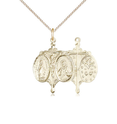 Catholic Novena 14kt Gold Medal Pendant with 14kt Gold Chain, Bliss Manufacturing