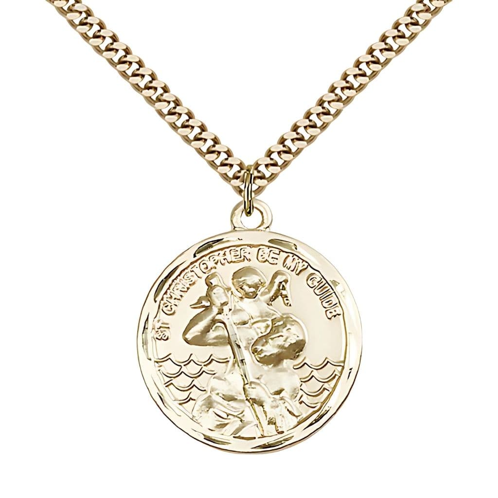 Bliss St. Christopher Round 14kt Gold-filled Medal Necklace with Plated Chain, 1-inch,