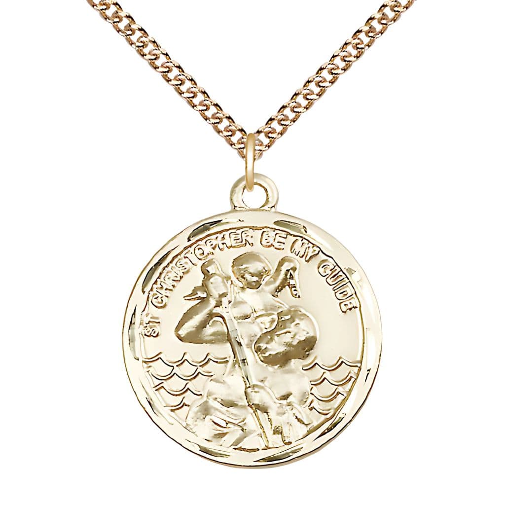 Bliss St. Christopher Round 14kt Gold Medal Necklace with 14kt Gold Chain, 1-inch,