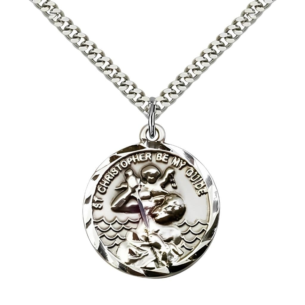 Bliss St. Christopher Round Medal Necklace with Plated Chain, 1-inch,