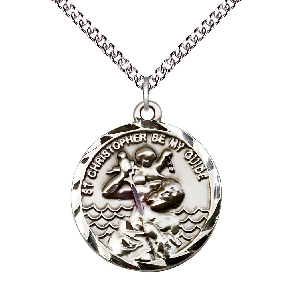 Bliss St. Christopher Round Medal Necklace with Sterling Silver Chain, 1-inch,