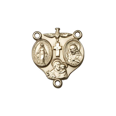 Catholic 3-Way Rosary Gold Centerpiece, 3/4-inch by 5/8-inch, Bliss Manufacturing