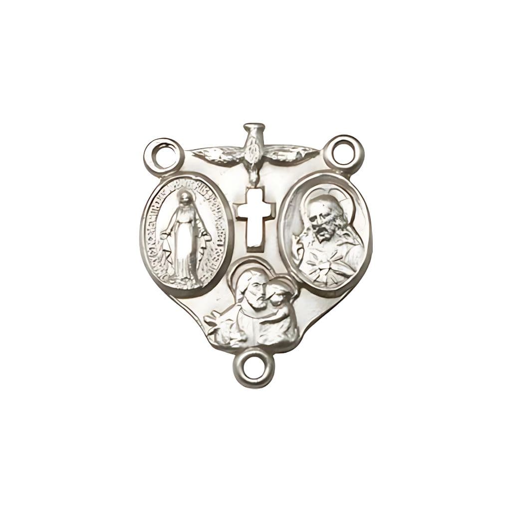 Bliss Catholic 3-Way Rosary Silver Centerpiece, 3/4-inch by 5/8-inch