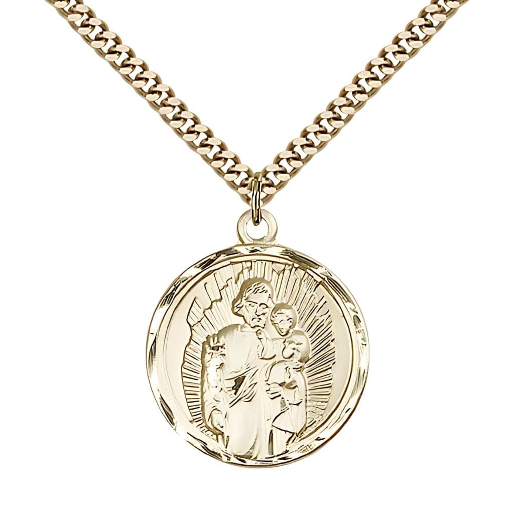 Bliss St. Joseph Round 14kt Gold Medal Necklace with Plated Chain, 1-inch,