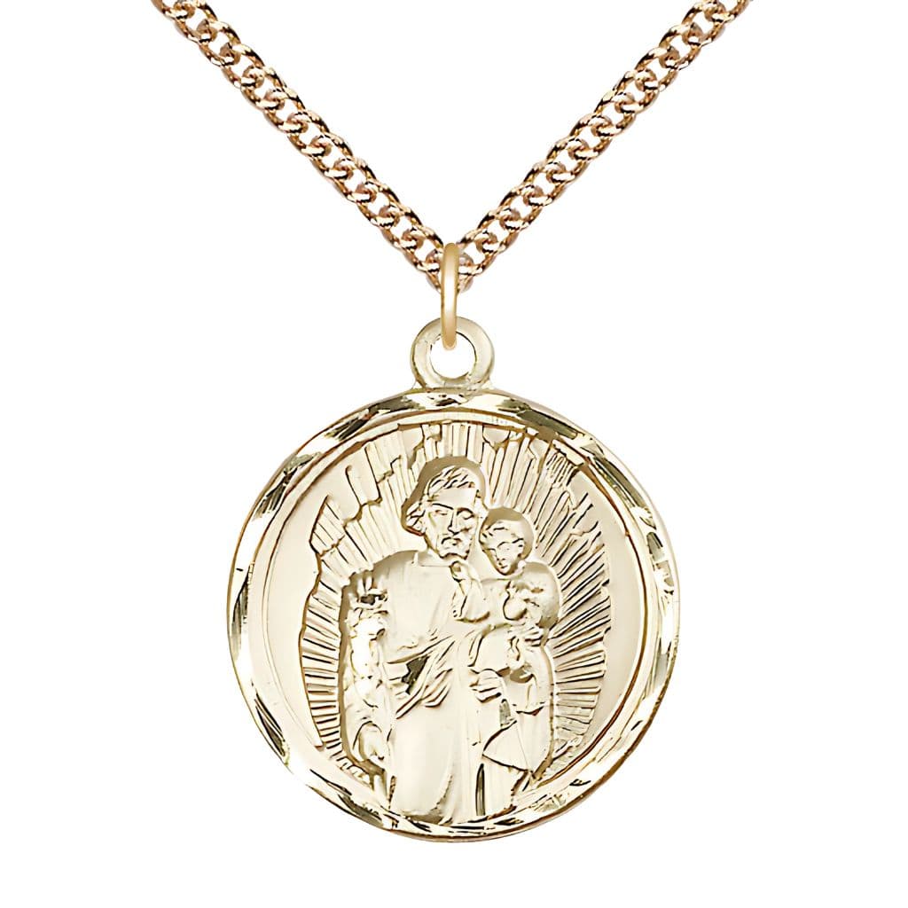 Bliss St. Joseph Round 14kt Gold Medal Necklace with 14kt Gold Chain, 1-inch,