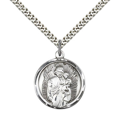 St. Joseph Round Sterling Silver Medal Necklace with Plated Chain, 1-inch, Bliss Manufacturing