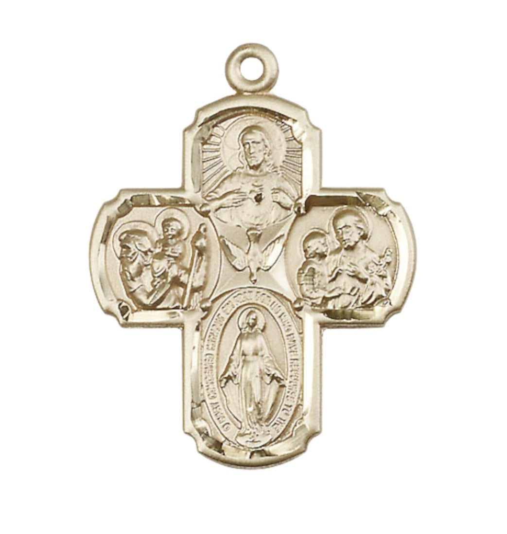 Large Spanish 5-Way Cross 14kt Gold Medal Only