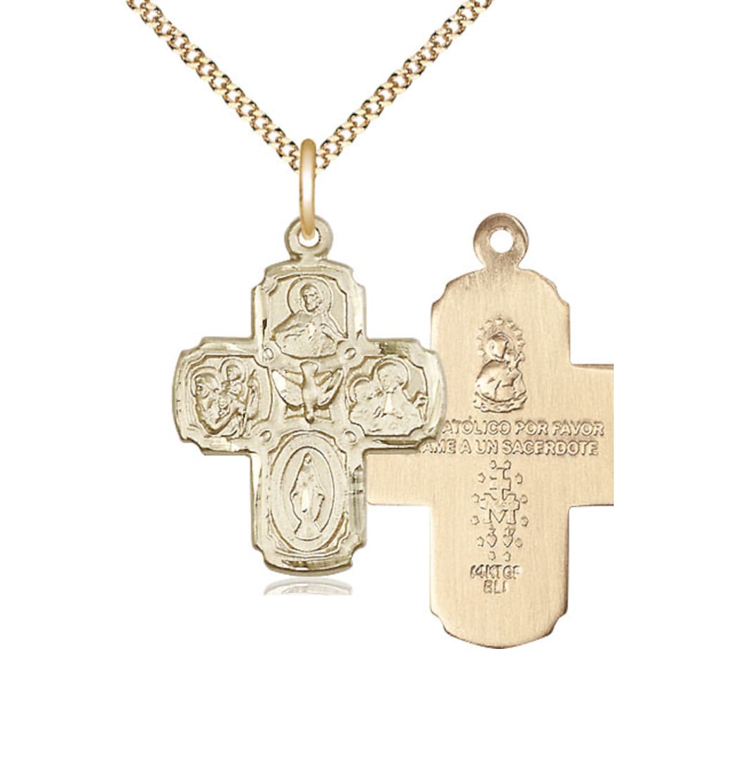 Bliss Spanish Medium 5-Way Cross Holy Spirit Gold-filled Medal Necklace,