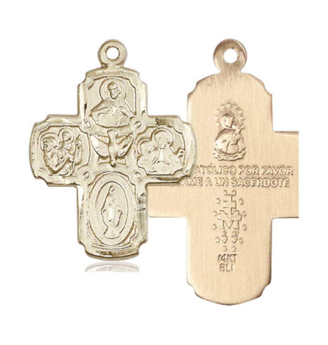 Bliss Spanish Medium 5-Way Cross Holy Spirit 14kt Gold Medal Only,