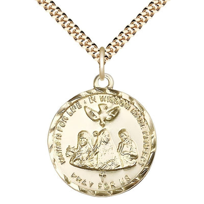 3-Doctors of Wisdom 14kt Gold-filled Round Medal Pendant with Gold-plated Chain, Measures 1-inch tall by 7/8 - inch wide, Bliss Manufacturing