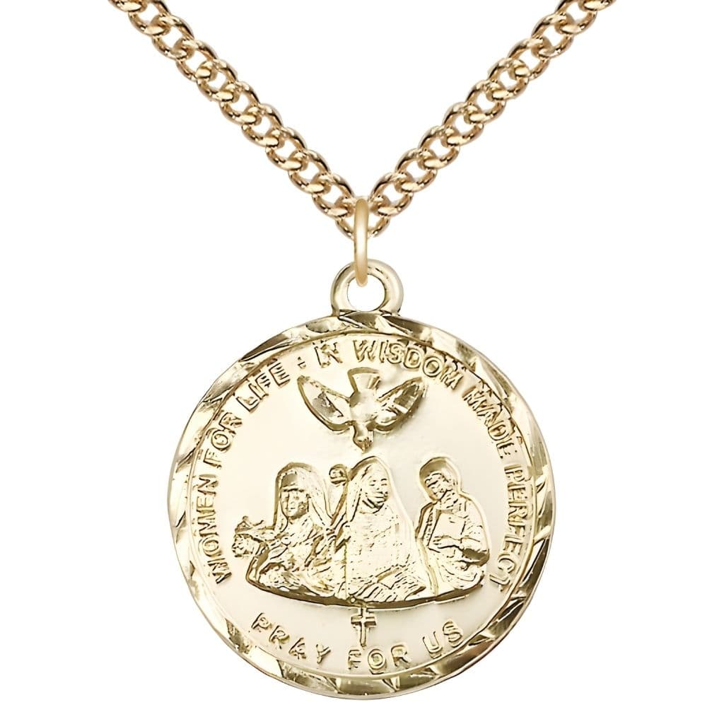 Bliss 3-Doctors of Wisdom 14kt Gold-filled Round Medal Pendant with Gold-filled Chain, Measures 1-inch tall by 7/8 - inch wide