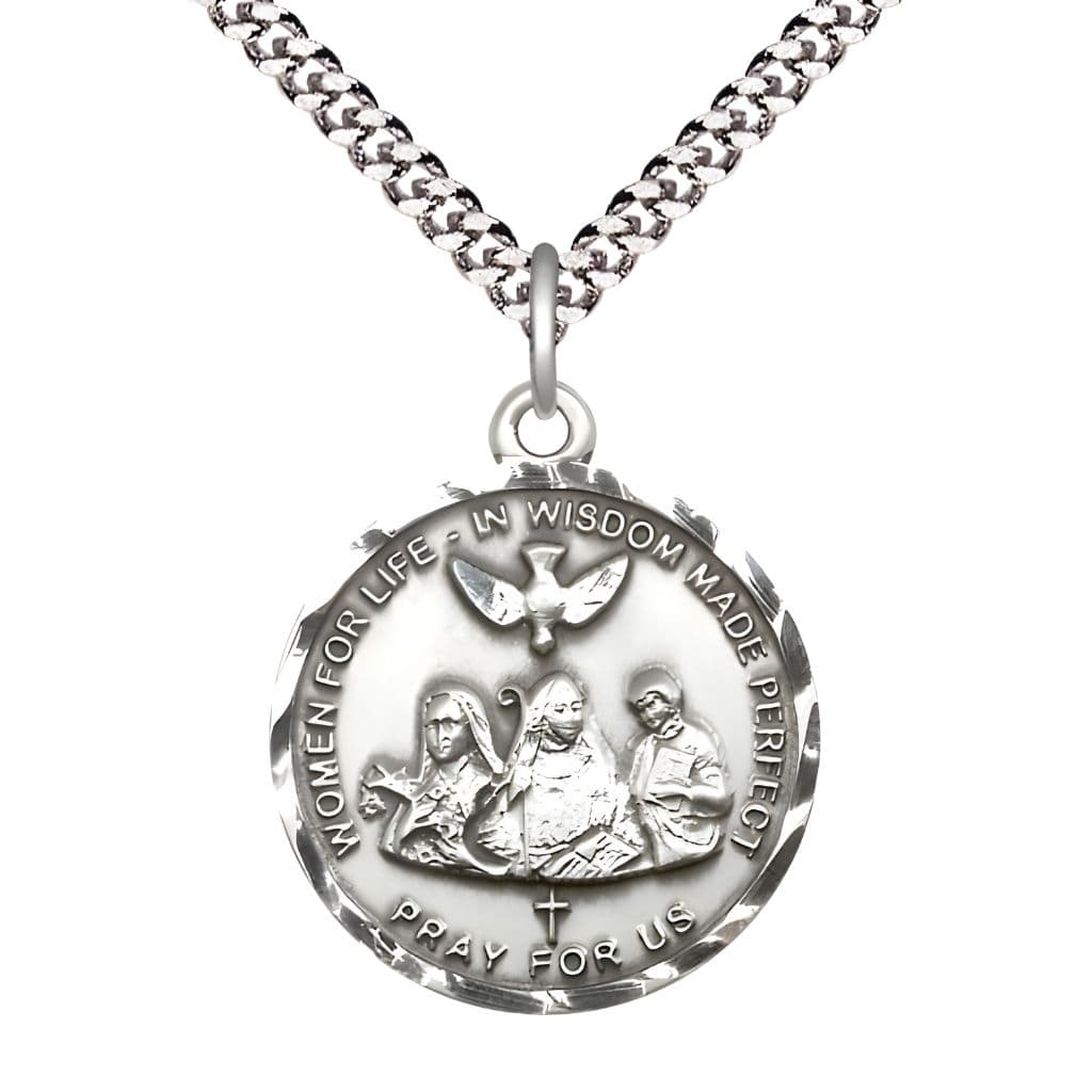 Bliss 3-Doctors of Wisdom Sterling Silver Round Medal Pendant with Rhodium -plated Chain, Measures 1-inch tall by 7/8 - inch wide