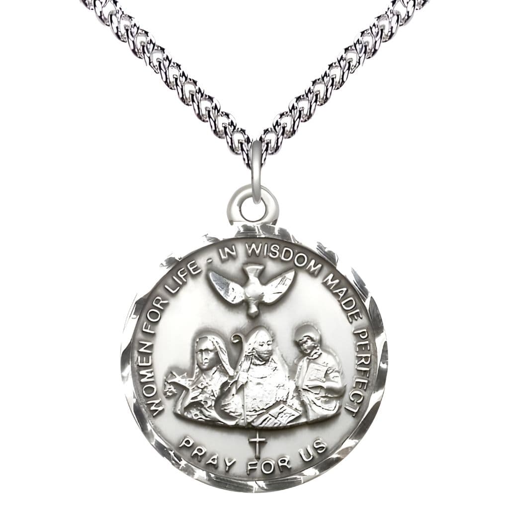 Bliss 3-Doctors of Wisdom Sterling Silver Round Medal Pendant with Sterling Silver Chain, Measures 1-inch tall by 7/8 - inch wide