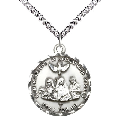 3-Doctors of Wisdom Sterling Silver Round Medal Pendant with Sterling Silver Chain, Measures 1-inch tall by 7/8 - inch wide, Bliss Manufacturing