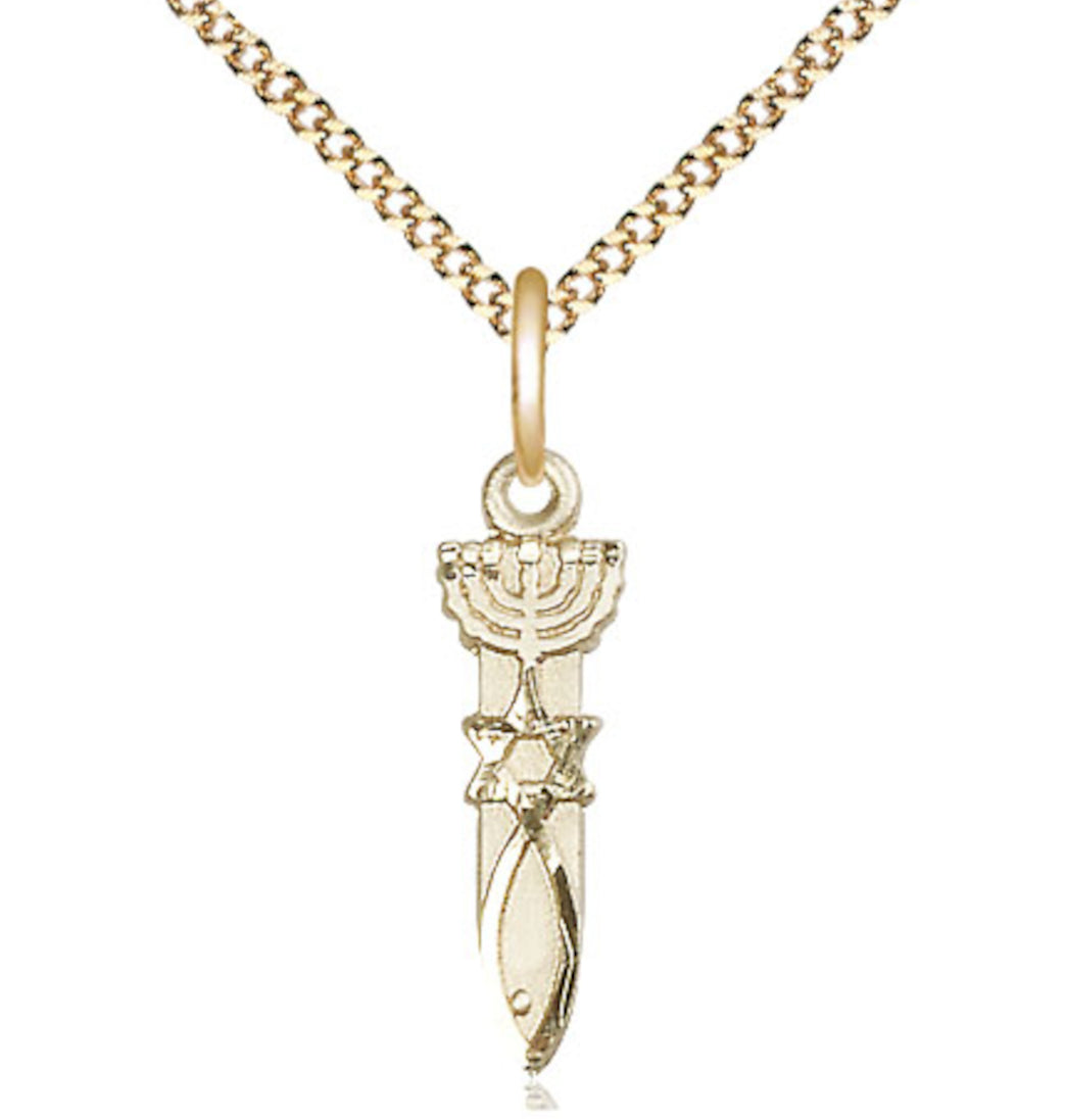 Bliss Gold Filled Menorah Star Fish Pendant on a 18 inch Gold Plate Light Curb Chain,