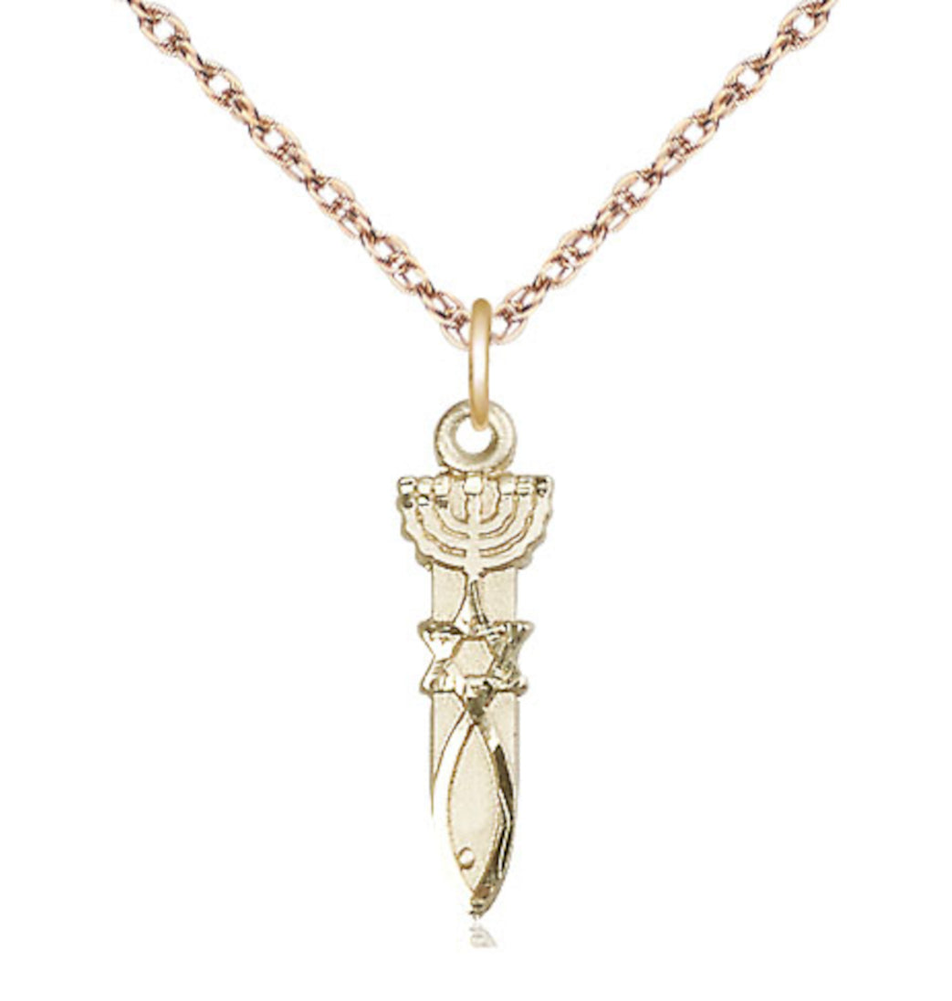 Bliss Gold Filled Menorah Star Fish Pendant on a 18 inch Gold Filled Light Rope Chain,