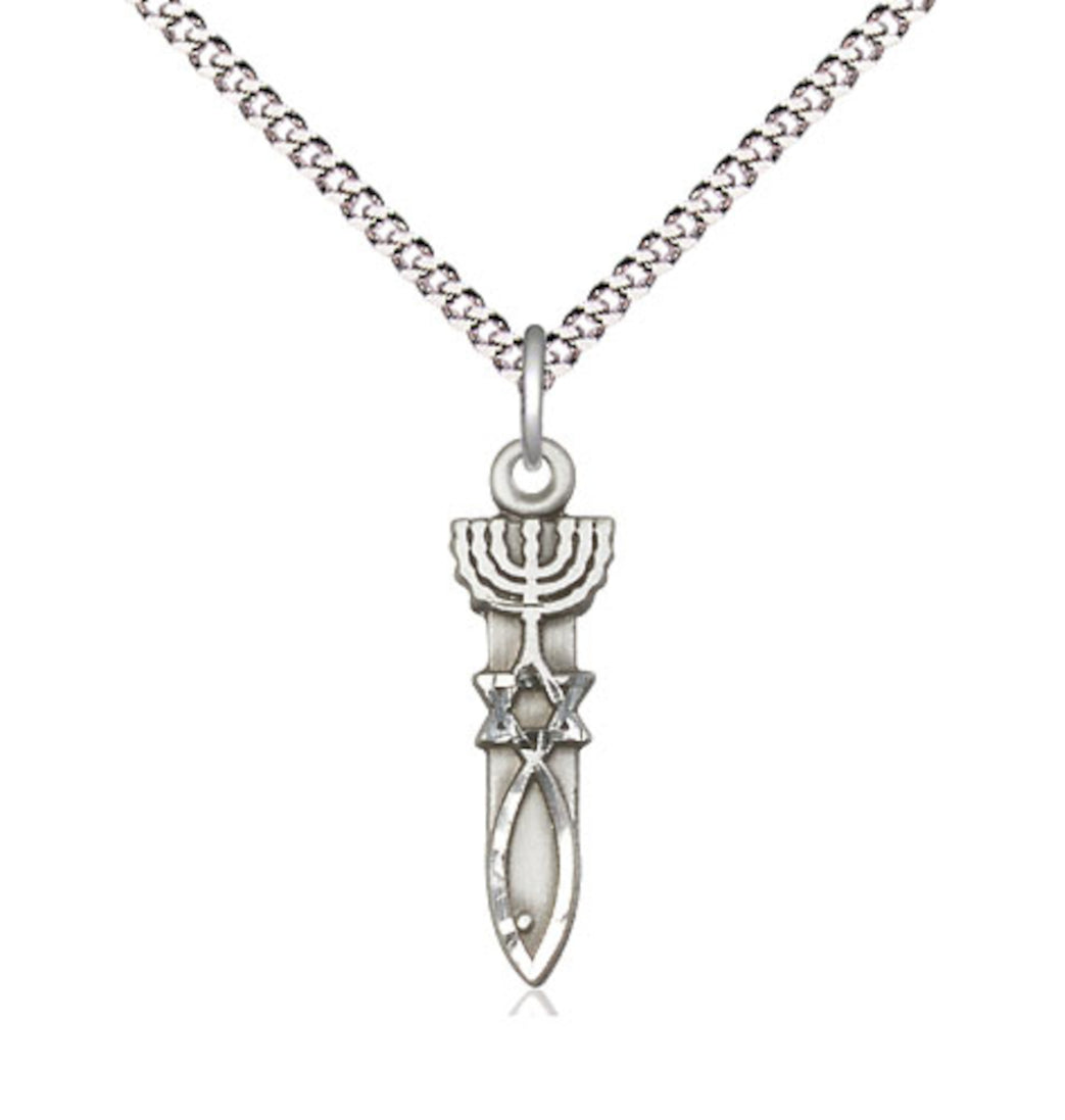 Bliss Sterling Silver Menorah Star Fish Pendant on a 18 inch Light Rhodium Light Curb Chain,