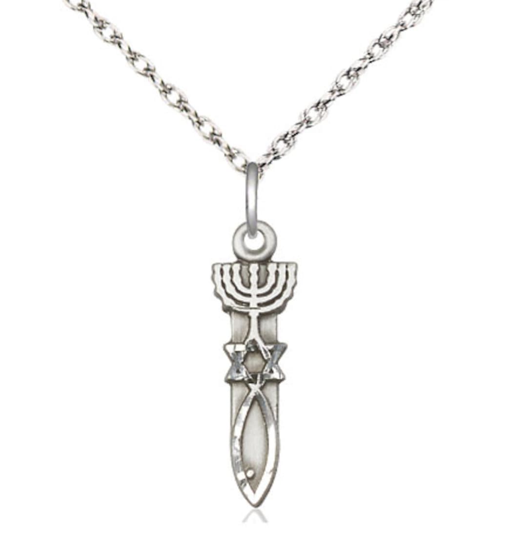 Bliss Sterling Silver Menorah Star Fish Pendant on a 18 inch Sterling Silver Light Rope Chain,