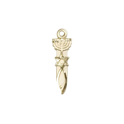 Menorah Star Fish 14kt Gold Medal, Medal Measures 3/4-inch tall by 1/4-inch wide, Bliss Manufacturing
