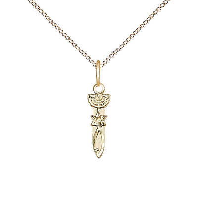 Menorah Star Fish 14kt Goldd Medal Necklace with 14kt Gold Light Curb Chain, 1/2-inch tall by 1/8-inch wide, Bliss Manufacturing