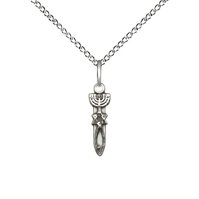 Menorah Star Fish Medal Necklace with Sterling Silver Light Curb Chain, 1/2-inch tall by 1/8-inch wide, Bliss Manufacturing