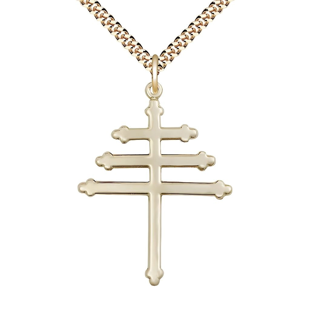 Bliss Maronite Cross 14kt Gold-filled Pendant Necklace with Gold-plated Chain, 1 3/8-inch,