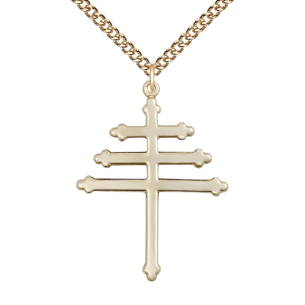 Bliss Maronite Cross 14kt Gold-filled Pendant Necklace with Gold-filled Chain, 1 3/8-inch,