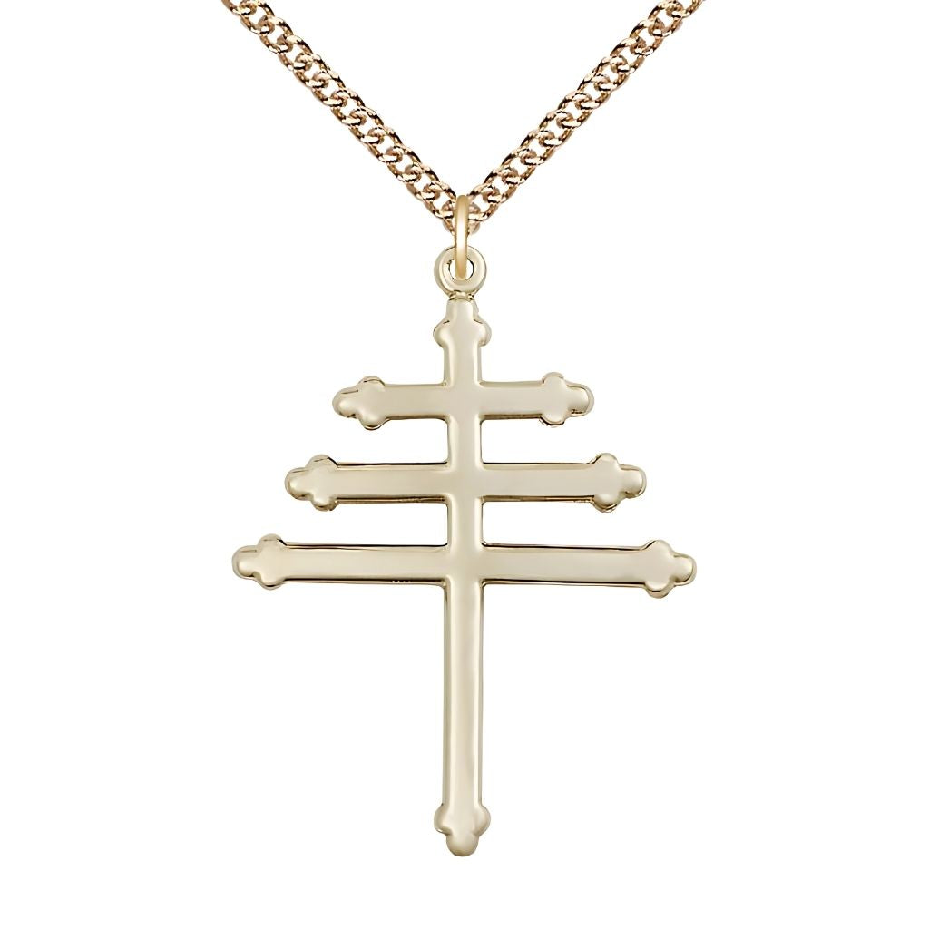 Bliss Maronite Cross 14kt Gold-filled Pendant Necklace with 14kt Gold Chain, 1 3/8-inch,
