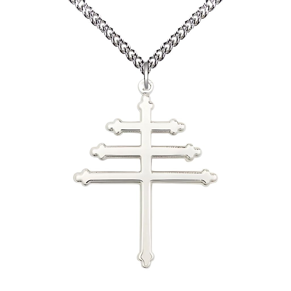 Bliss Maronite Cross Sterling Silver Pendant Necklace with Sterling Silver  Chain, 1 3/8-inch,