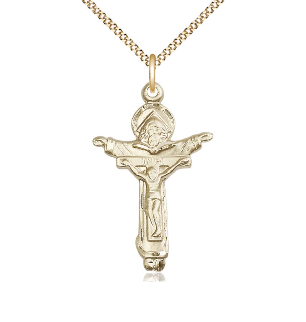 Bliss Trinity Father, Son & Holy Spirit Gold-filled Crucifix Necklace with Plated Chain,