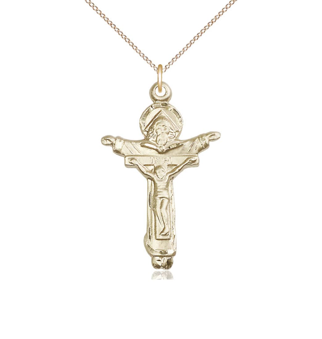 Bliss Trinity Father, Son & Holy Spirit Gold-filled Crucifix Necklace with Gold-filled Chain,