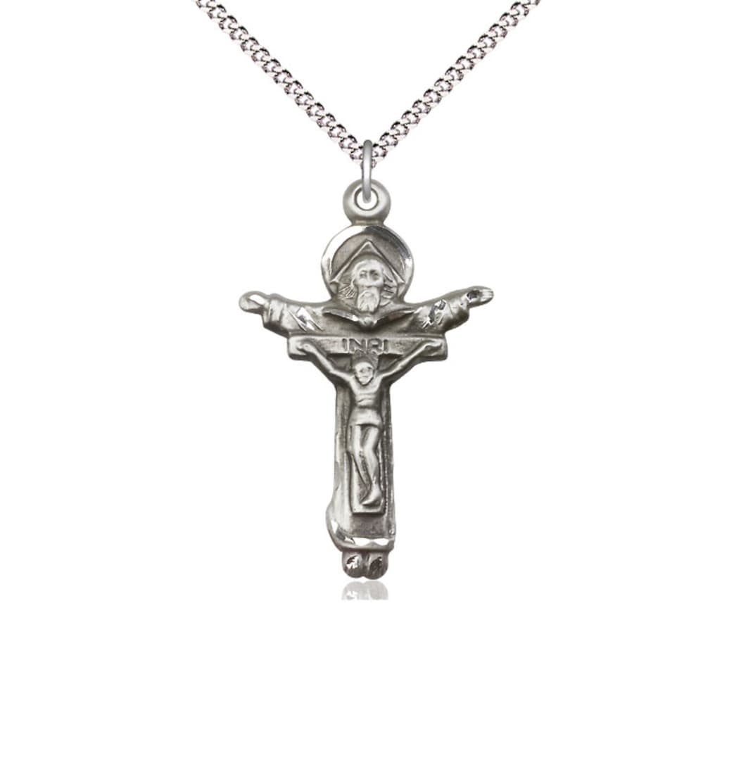 Bliss Trinity Father, Son & Holy Spirit Sterling Silver Crucifix Necklace with Plated Chain,