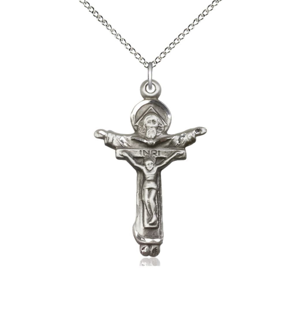 Bliss Trinity Father, Son & Holy Spirit Sterling Silver Crucifix Necklace with Sterling Chain,