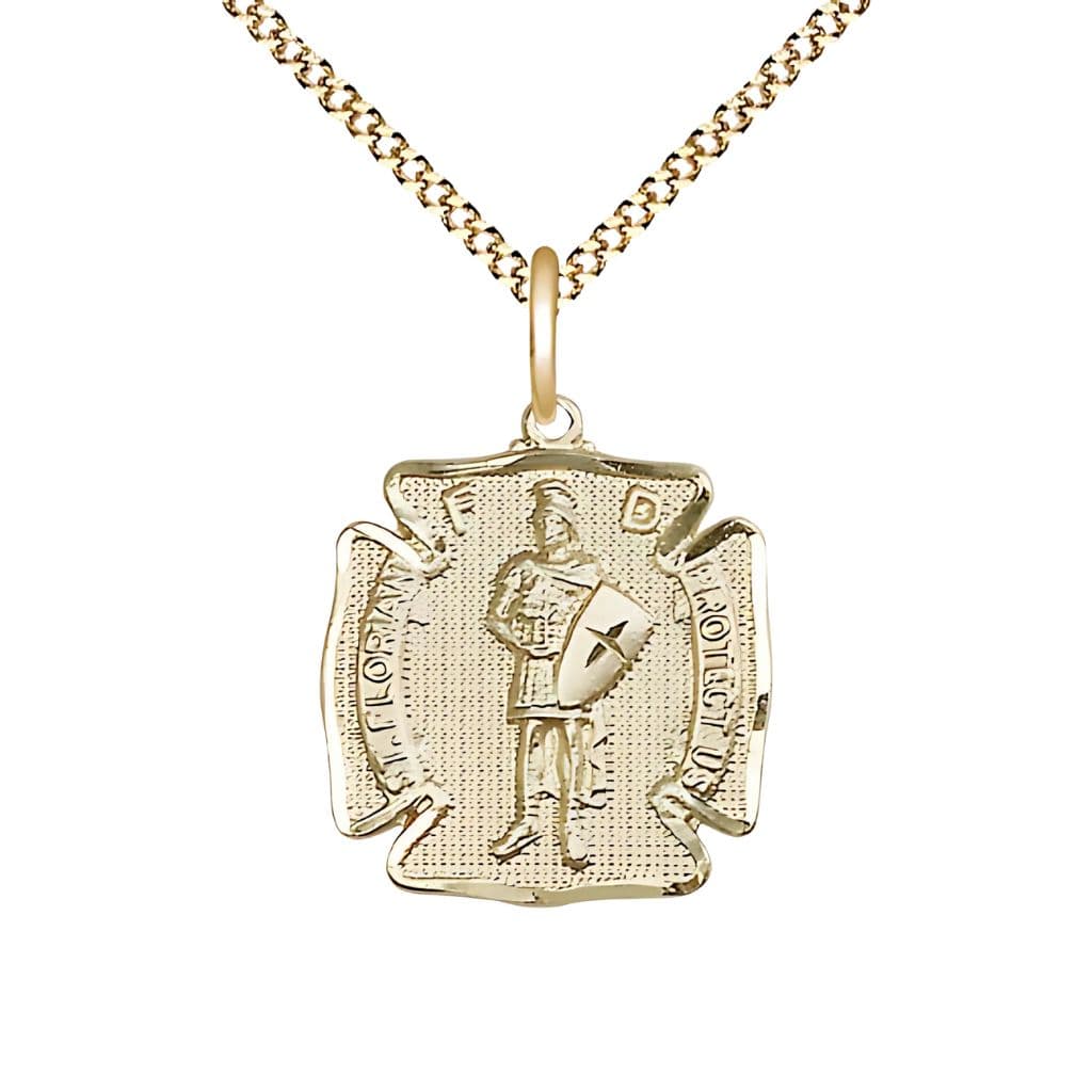 Bliss St. Florian 14kt Gold-filled Maltese Cross Medal Necklace with Gold-plated Light Curb Chain