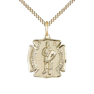 St. Florian 14kt Gold-filled Maltese Cross Medal Necklace with Gold-plated Light Curb Chain, Bliss Manufacturing