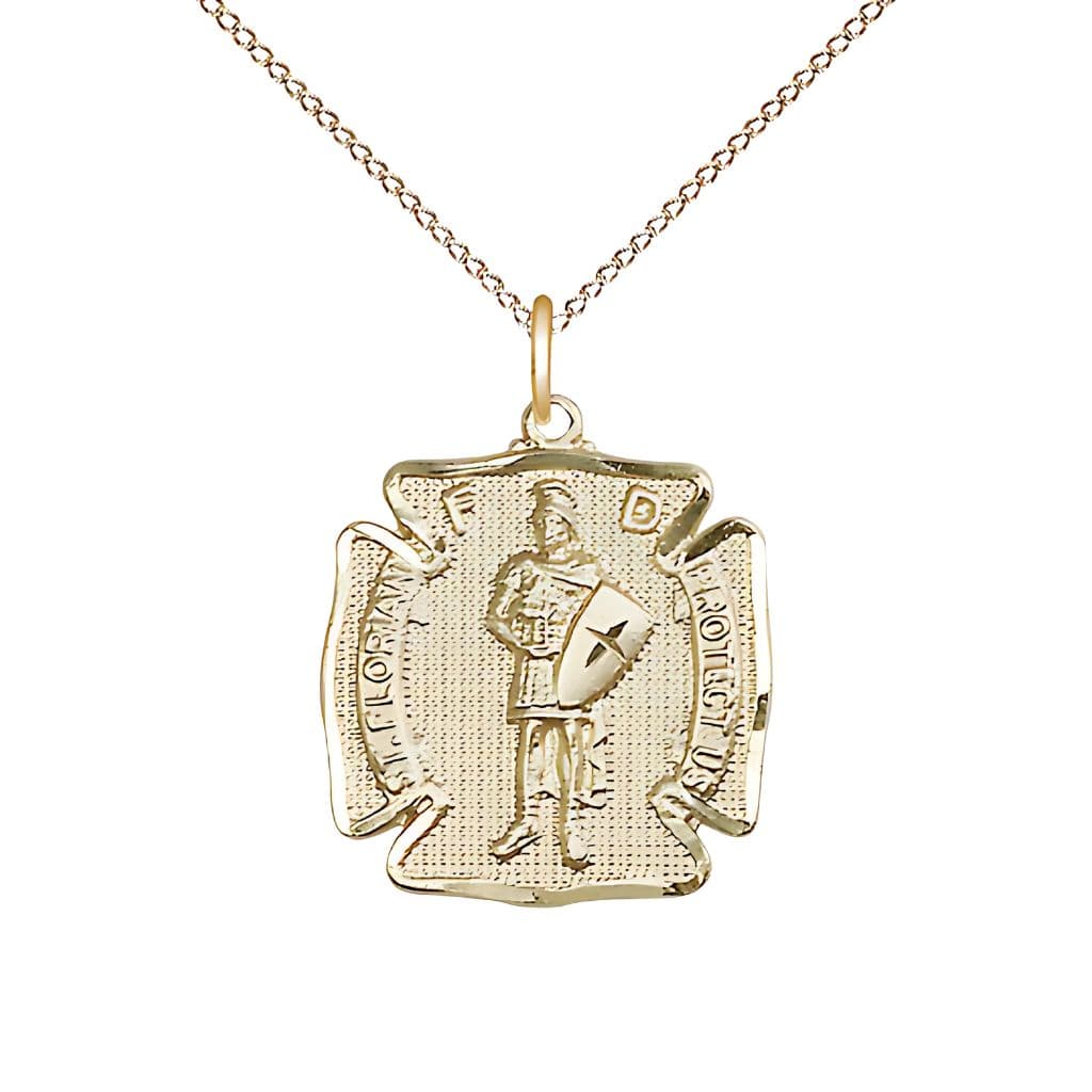 Bliss St. Florian 14kt Gold-filled Maltese Cross Medal Necklace with Gold-filled Light Curb Chain