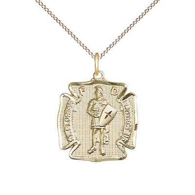 St. Florian 14kt Gold-filled Maltese Cross Medal Necklace with Gold-filled Light Curb Chain, Bliss Manufacturing