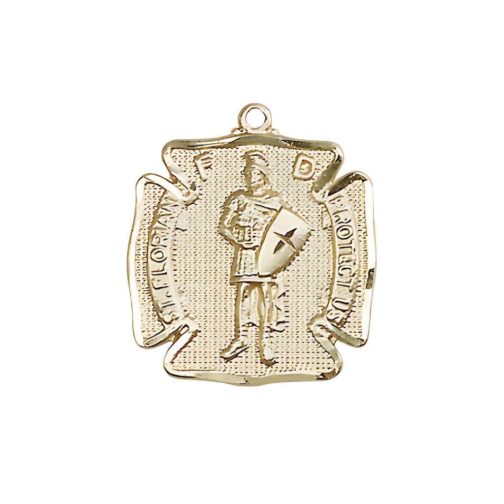 Bliss St. Florian 14kt Gold Maltese Cross Medal, Measures 3/4-inch tall by 5/8-inch wide