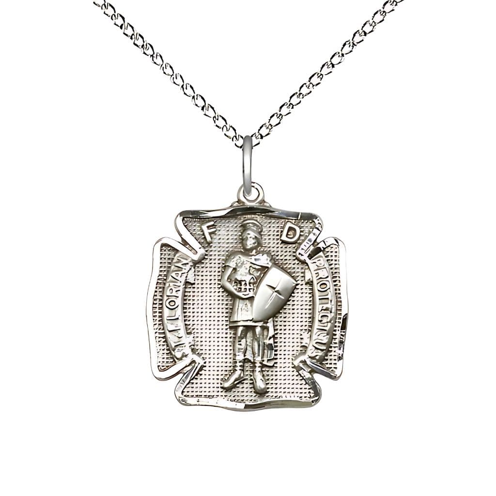 Bliss St. Florian Sterling Silver Maltese Cross Medal Necklace with Sterling Silver Light Curb Chain