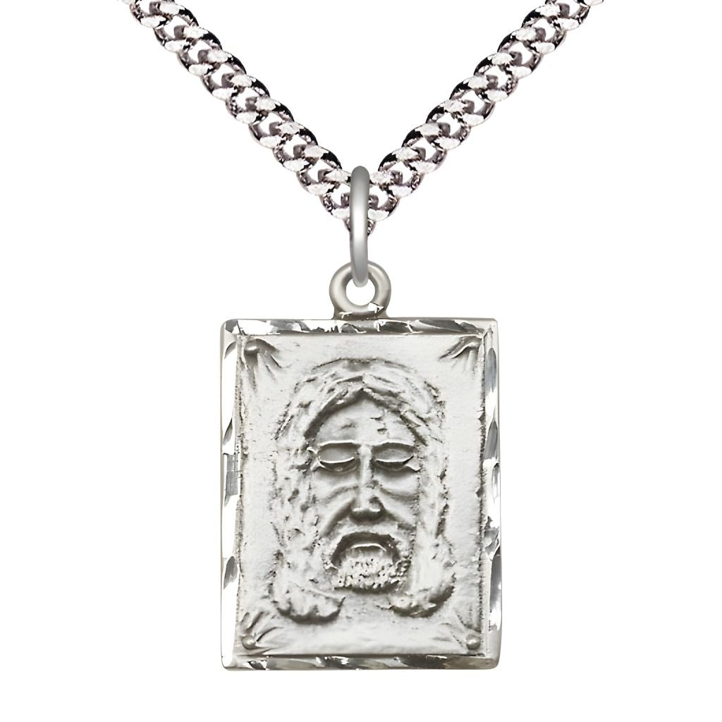 Holy Face of Jesus Pewter Medal with Optional rhodium-plated chain and deluxe gift box by Bliss Manufacturing