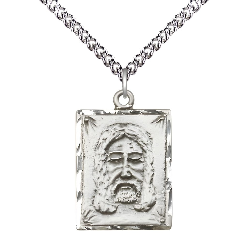 Holy Face of Jesus Sterling Silver Medal with Optional sterling silver chain and deluxe gift box by Bliss Manufacturing